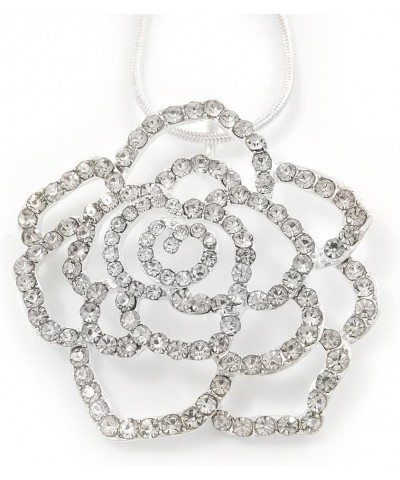 Clear Crystal Open Rose Pendant Necklace In Silver Plating - 38cm Length/ 4cm Extension $15.20 Necklaces