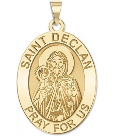 Saint Declan Oval Religious Medal - in Sterling Silver and 10K or 14K Gold 2/3 x 3/4 Inch Medal With Engraving Solid 10k Yell...