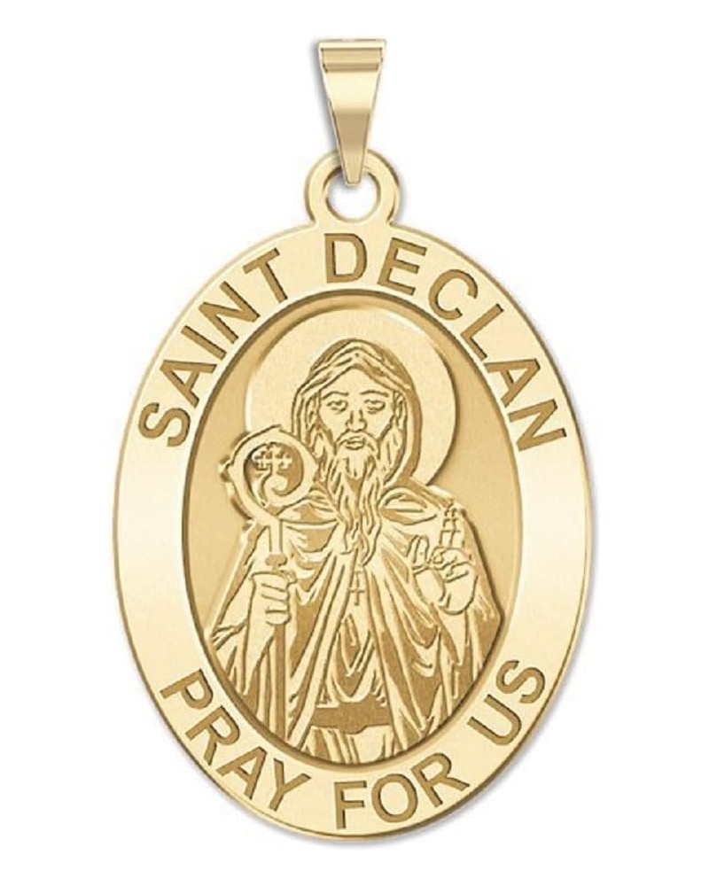 Saint Declan Oval Religious Medal - in Sterling Silver and 10K or 14K Gold 2/3 x 3/4 Inch Medal With Engraving Solid 10k Yell...