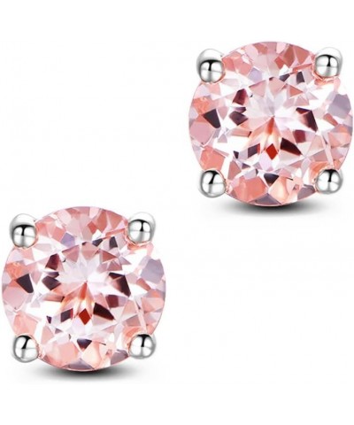 Round cut Peach Morganite 925 Sterling Silver Stud Earrings Fine Jewelry for Girls Women 9MM $13.19 Earrings