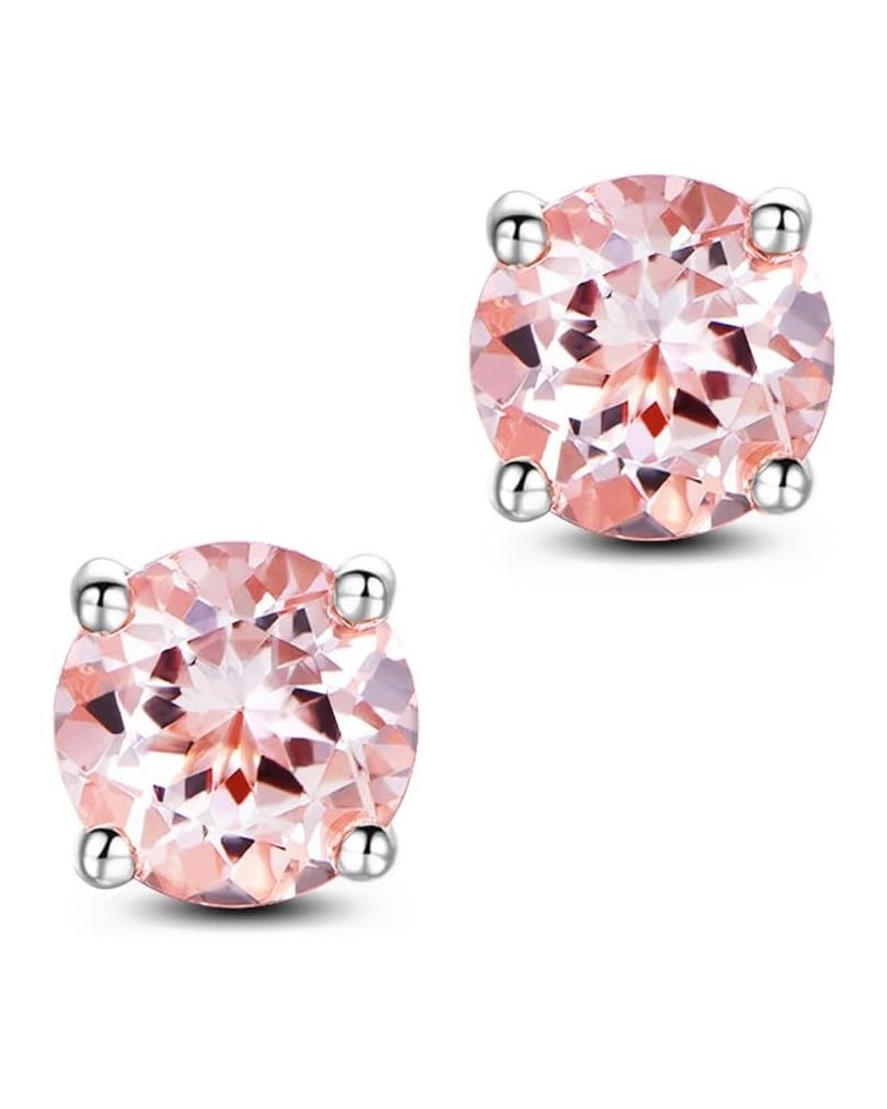 Round cut Peach Morganite 925 Sterling Silver Stud Earrings Fine Jewelry for Girls Women 9MM $13.19 Earrings