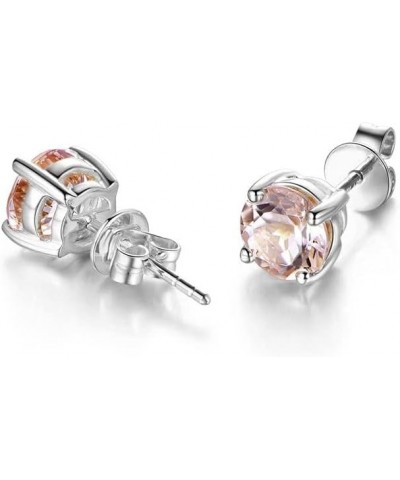 Round cut Peach Morganite 925 Sterling Silver Stud Earrings Fine Jewelry for Girls Women 9MM $13.19 Earrings