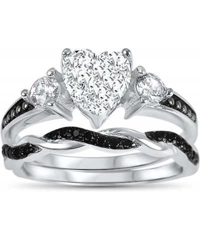 His and Hers 3 Piece Trio Sterling Silver Black Wedding Band Engagement Ring Set 10/10 Her 11 - His 10 $30.55 Sets