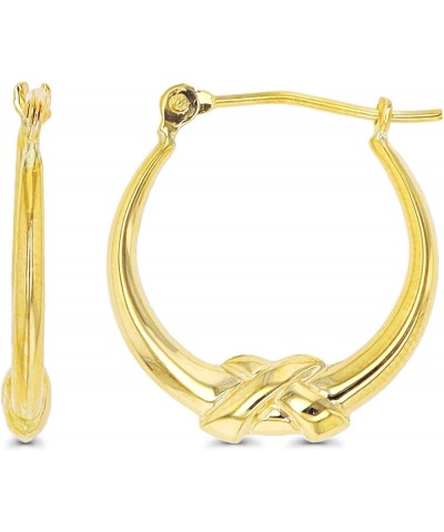 14K Yellow Gold 3mm Thick High Polished Knot Hoop Earrings with Hinged Clasp | Yellow Knot and White Knot Hoops | 3x18mm Hoop...