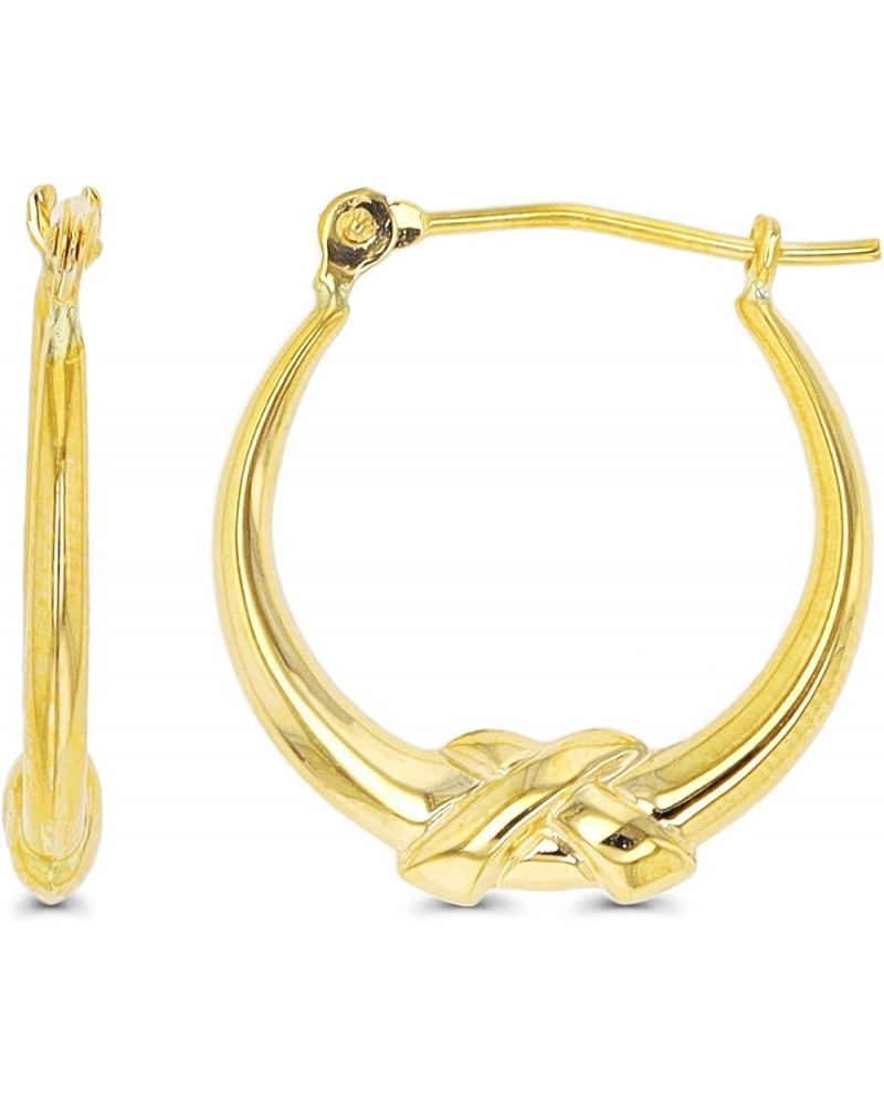 14K Yellow Gold 3mm Thick High Polished Knot Hoop Earrings with Hinged Clasp | Yellow Knot and White Knot Hoops | 3x18mm Hoop...