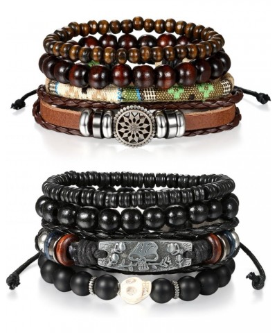 8 Pcs Wrap Leather Wristbands Bracelets, Wood Beads Bracelets for Men Women Adjustable7-11 $10.07 Bracelets