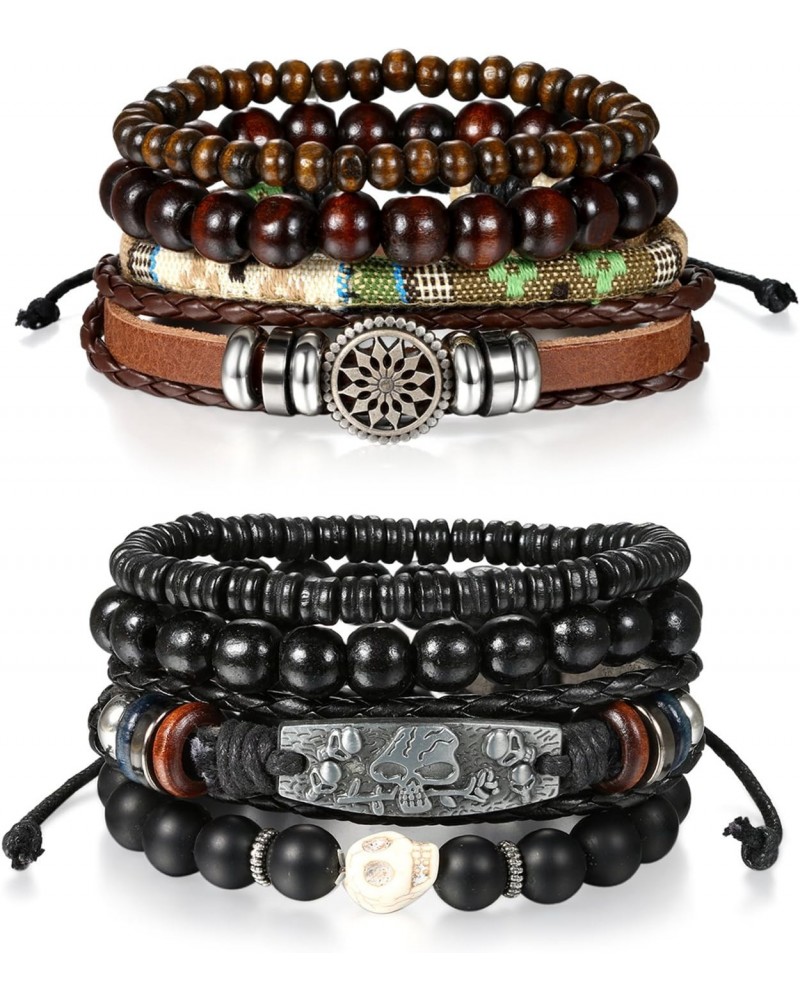 8 Pcs Wrap Leather Wristbands Bracelets, Wood Beads Bracelets for Men Women Adjustable7-11 $10.07 Bracelets