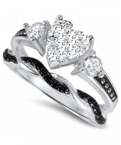 His and Hers 3 Piece Trio Sterling Silver Black Wedding Band Engagement Ring Set 10/10 Her 11 - His 10 $30.55 Sets