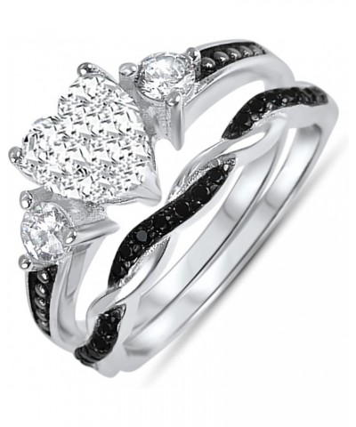 His and Hers 3 Piece Trio Sterling Silver Black Wedding Band Engagement Ring Set 10/10 Her 11 - His 10 $30.55 Sets