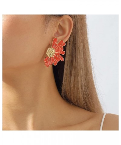 Flower Dangle Earrings Boho Layered Floral Petal Drop Earrings Statement Stud Earring for Women Girls daisy orange Zinc $7.52...