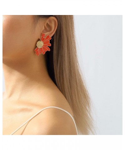 Flower Dangle Earrings Boho Layered Floral Petal Drop Earrings Statement Stud Earring for Women Girls daisy orange Zinc $7.52...