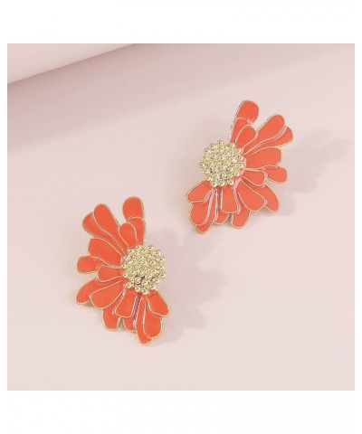 Flower Dangle Earrings Boho Layered Floral Petal Drop Earrings Statement Stud Earring for Women Girls daisy orange Zinc $7.52...