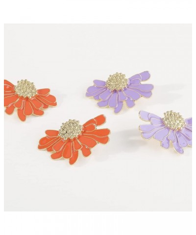 Flower Dangle Earrings Boho Layered Floral Petal Drop Earrings Statement Stud Earring for Women Girls daisy orange Zinc $7.52...