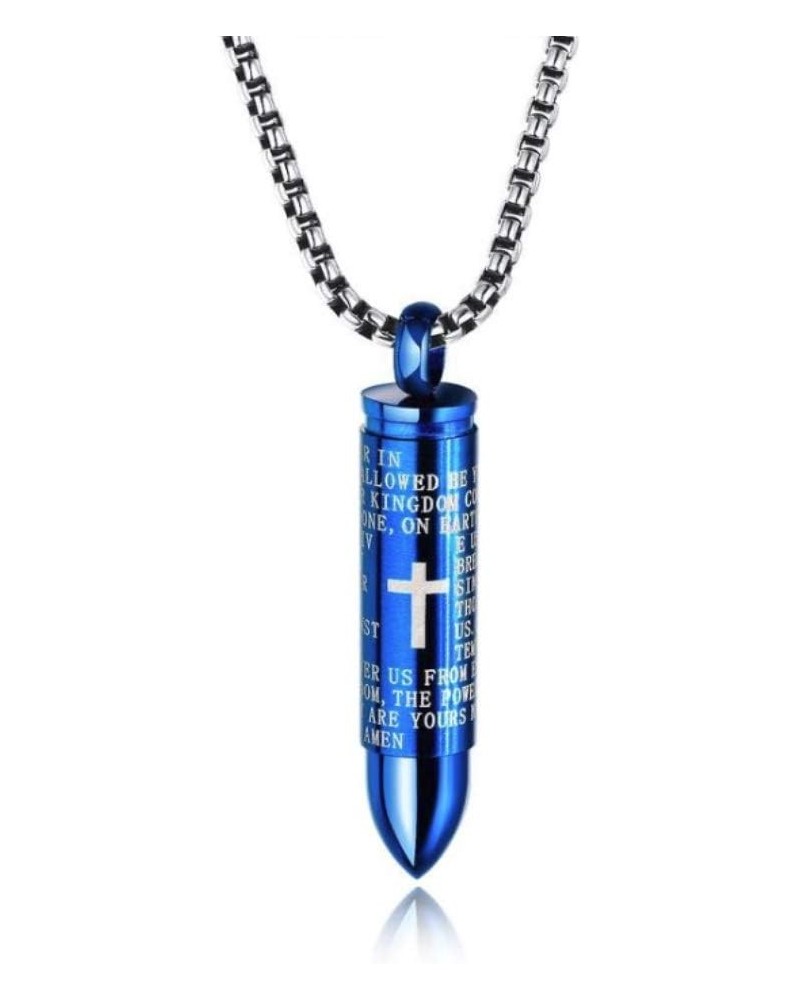 Stainless Steel English Lord's Prayer Cross Detachable Cremation Urn Bullet Pendant Necklace with 22 Inch Chain (Black Gold S...