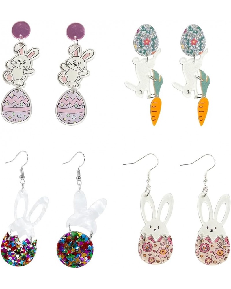 Colorful Cute Glitter Acrylic Easter Egg Bunny Carrot Drop Earrings Lightweight Resin Happy Easter Rabbit Flower Dangle Earri...