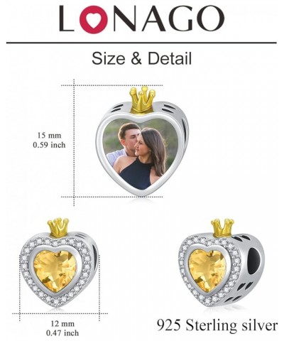 Personalized Photo Charm for Women 925 Sterling Silver Heart Shaped Simulated Birthstone Bead Charm November $22.34 Bracelets