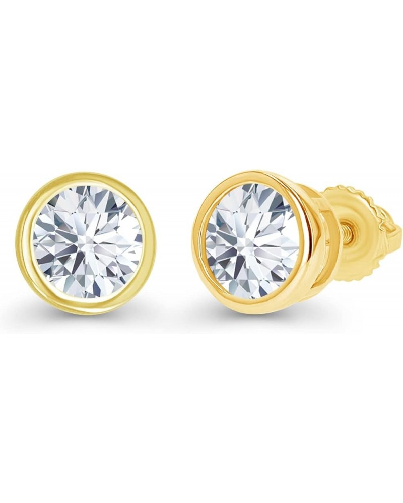 14K Gold Plated 925 Sterling Silver Hypoallergenic 4mm Round Bezel Set Genuine Birthstone Solitaire Screwback Stud Earrings C...