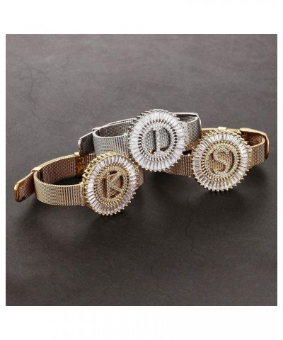 Women Charms Initial 26 Letters Alphabet Bracelet Bangle Stainless Steel Mesh Belt Buckle Bracelets Bracelet K-Gold Color $11...