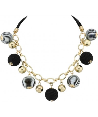 Fashion Collar Necklace with Thread Ball Pendant Earring Jewelry Set for Women black $13.00 Jewelry Sets