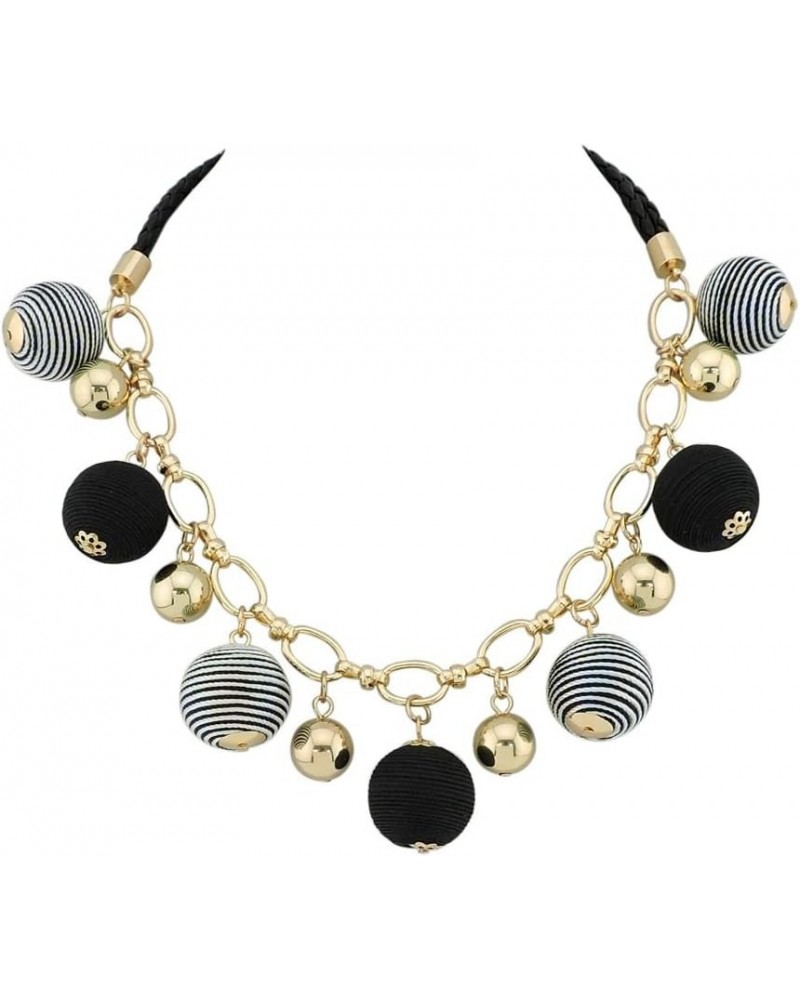 Fashion Collar Necklace with Thread Ball Pendant Earring Jewelry Set for Women black $13.00 Jewelry Sets