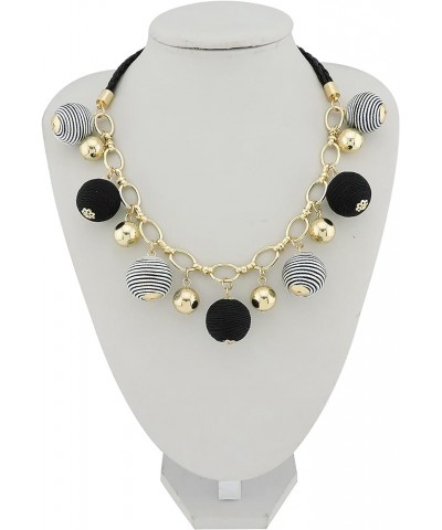 Fashion Collar Necklace with Thread Ball Pendant Earring Jewelry Set for Women black $13.00 Jewelry Sets