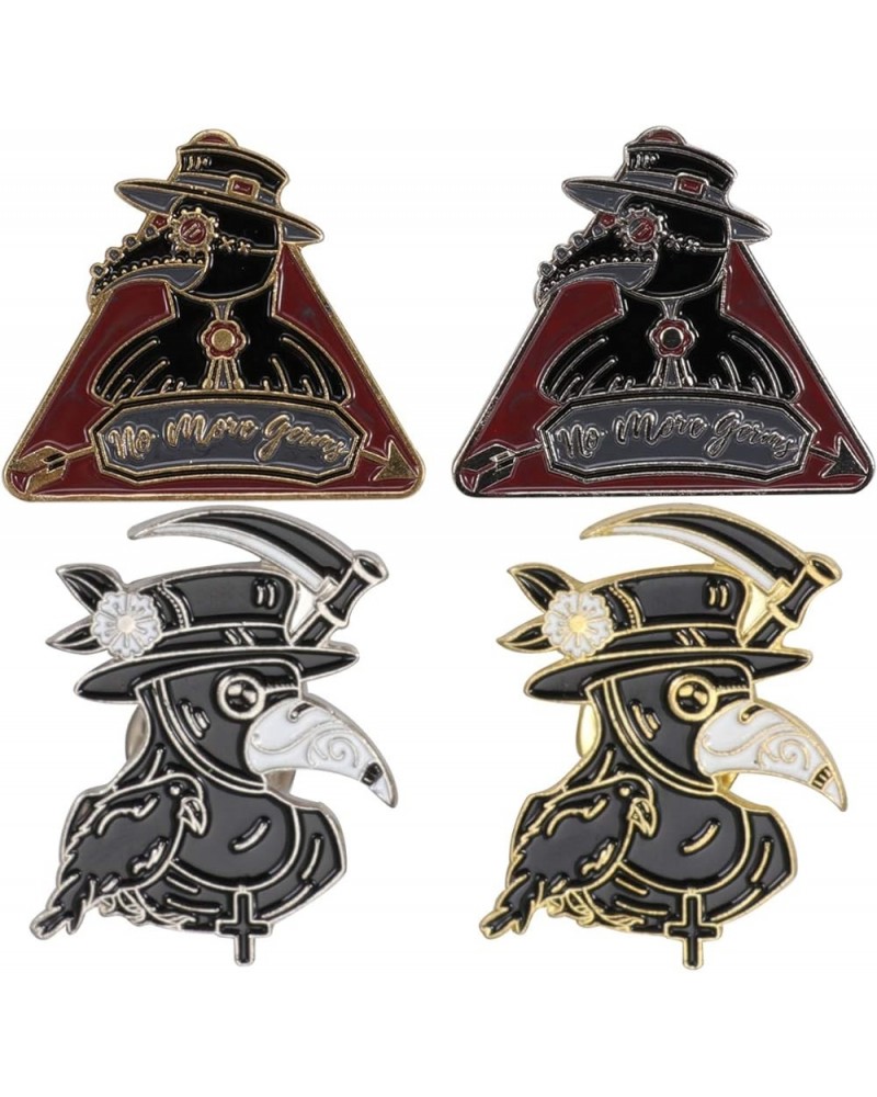 4pcs Plague Doctor Enamel Pin Set Crow Brooch Beak Face Steampunk Brooches Halloween Enamel Lapel Pin Punk Cartoon Badge Pin ...