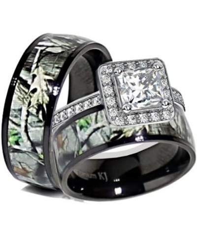 His and Hers Camo Wedding Ring Sets - Black Camo Ring Set - Wedding Rings - Camo Engagement Ring - Cubic Zirconia Wedding Set...