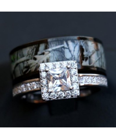 His and Hers Camo Wedding Ring Sets - Black Camo Ring Set - Wedding Rings - Camo Engagement Ring - Cubic Zirconia Wedding Set...