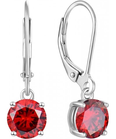 Women's Solitaire Dangle Drop Earrings 925 Sterling Silver Round Leverback Earrings Birthstones Jewelry Gifts 01-garnet-Jan $...