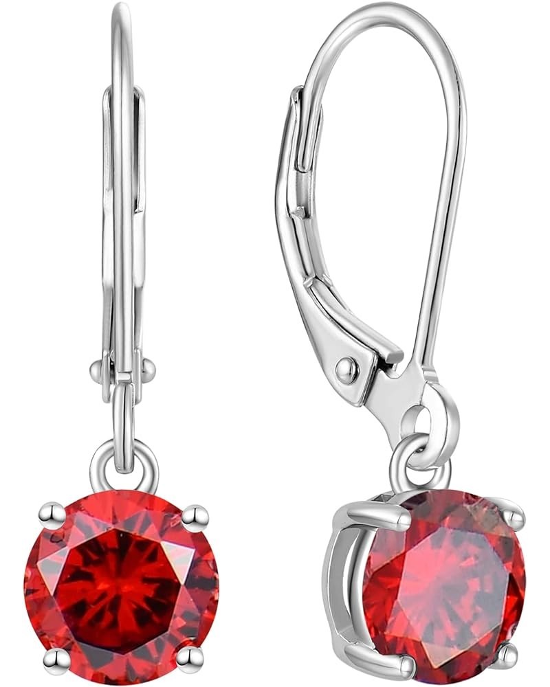 Women's Solitaire Dangle Drop Earrings 925 Sterling Silver Round Leverback Earrings Birthstones Jewelry Gifts 01-garnet-Jan $...