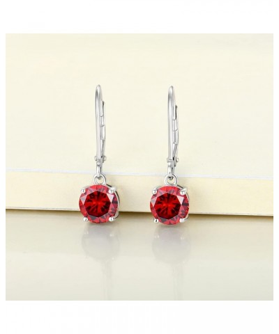 Women's Solitaire Dangle Drop Earrings 925 Sterling Silver Round Leverback Earrings Birthstones Jewelry Gifts 01-garnet-Jan $...