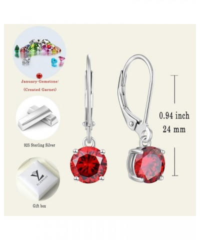 Women's Solitaire Dangle Drop Earrings 925 Sterling Silver Round Leverback Earrings Birthstones Jewelry Gifts 01-garnet-Jan $...