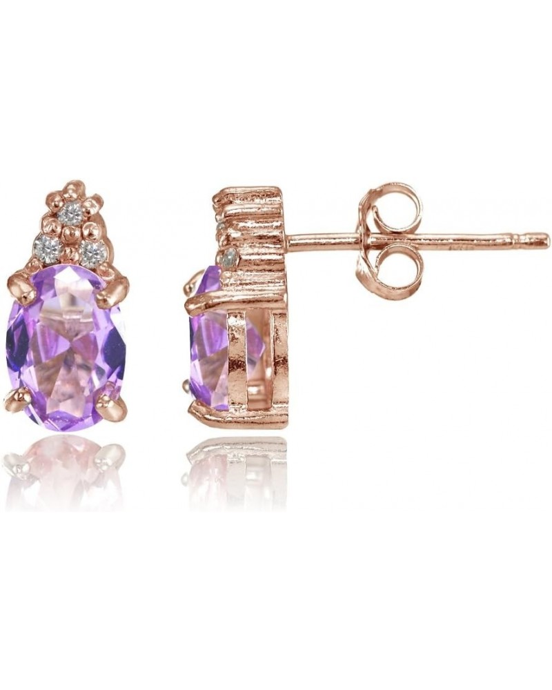 Rose Gold Flashed Sterling Silver Simulated Gemstone and CZ Accent Oval Stud Earrings Simulated Amethyst $16.10 Earrings