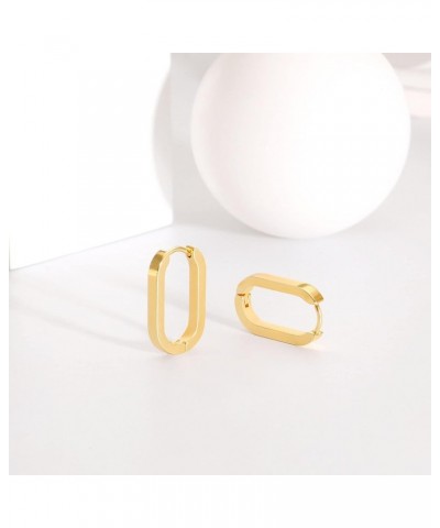 Chunky Gold Hoop Earrings for Women 18K Gold Paperclip Oval Hoop Earrings Gold Square Hoops Small Chunky Earrings Gold Jewelr...