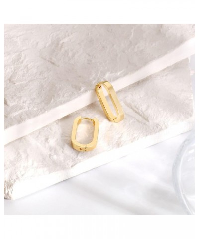 Chunky Gold Hoop Earrings for Women 18K Gold Paperclip Oval Hoop Earrings Gold Square Hoops Small Chunky Earrings Gold Jewelr...