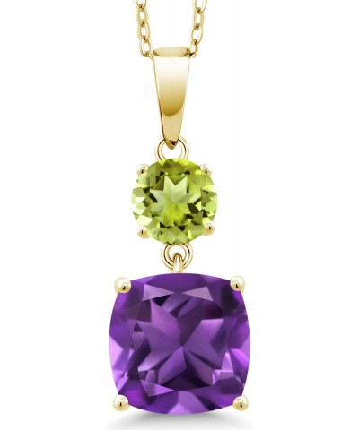 18K Yellow Gold Plated Silver Purple Amethyst and Green Peridot Pendant Necklace For Women (4.00 Cttw, Gemstone February Birt...