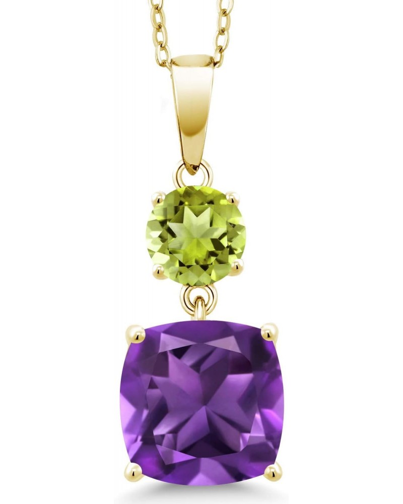 18K Yellow Gold Plated Silver Purple Amethyst and Green Peridot Pendant Necklace For Women (4.00 Cttw, Gemstone February Birt...