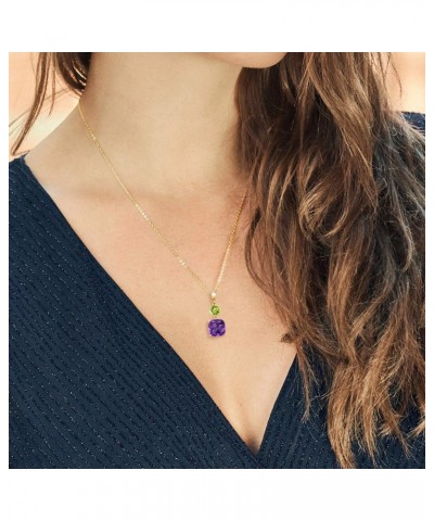 18K Yellow Gold Plated Silver Purple Amethyst and Green Peridot Pendant Necklace For Women (4.00 Cttw, Gemstone February Birt...