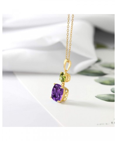 18K Yellow Gold Plated Silver Purple Amethyst and Green Peridot Pendant Necklace For Women (4.00 Cttw, Gemstone February Birt...