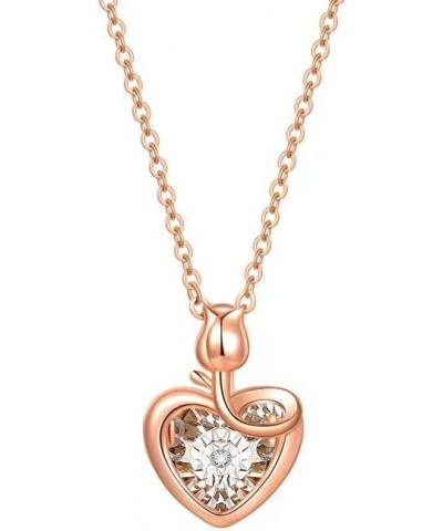 Dancing Diamond Necklace for Modern Women - Real Diamond Cute Necklace Gift for Girls style2 Rose Gold $13.14 Necklaces