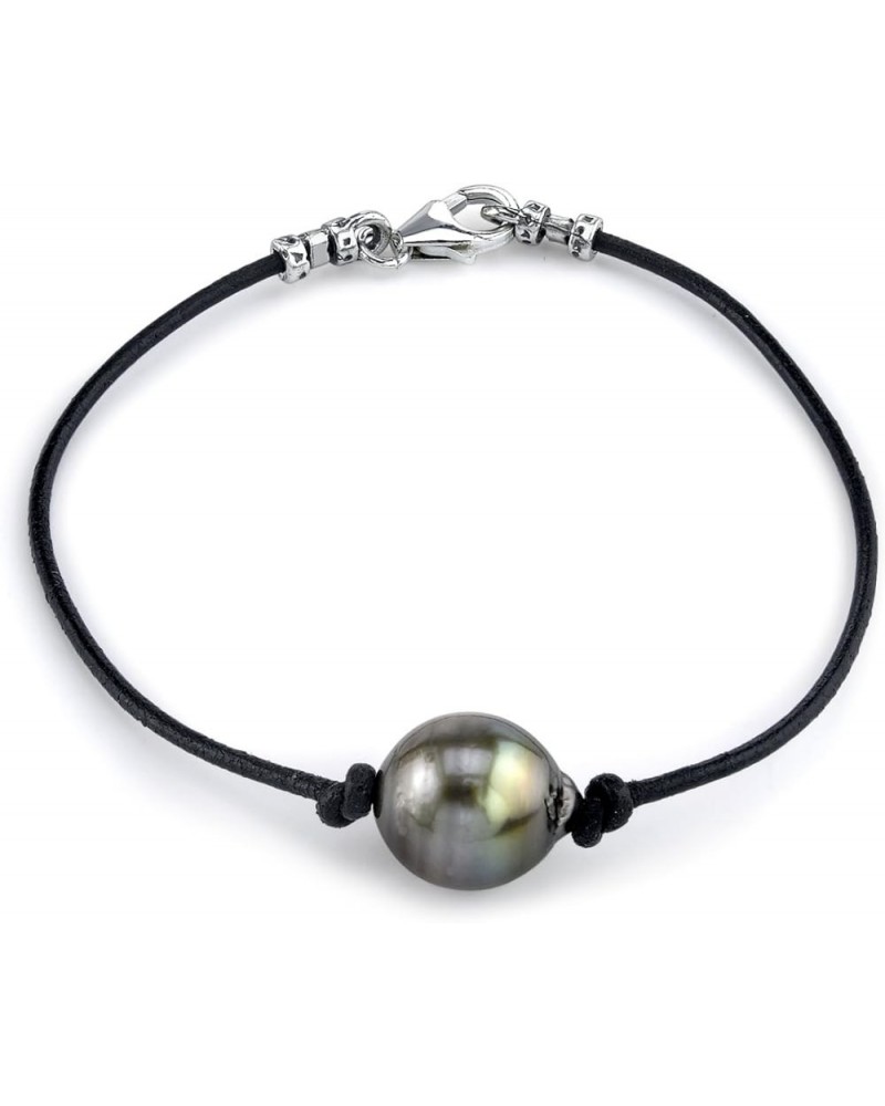 Sterling Silver 11-12mm Baroque Black Tahitian South Sea Cultured Pearl Leather Bracelet for Women 8.0 Inches $90.00 Bracelets