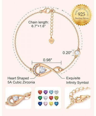 Infinity Love Heart Birthstone Bracelet for Women Girls 925 Sterling Silver Dainty Link Charm Bracelets Birthday Christmas An...