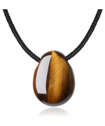 Leather Cord Teardrop Tiger Eye Stone Pendant Necklace Brown Tiger eye $17.70 Necklaces