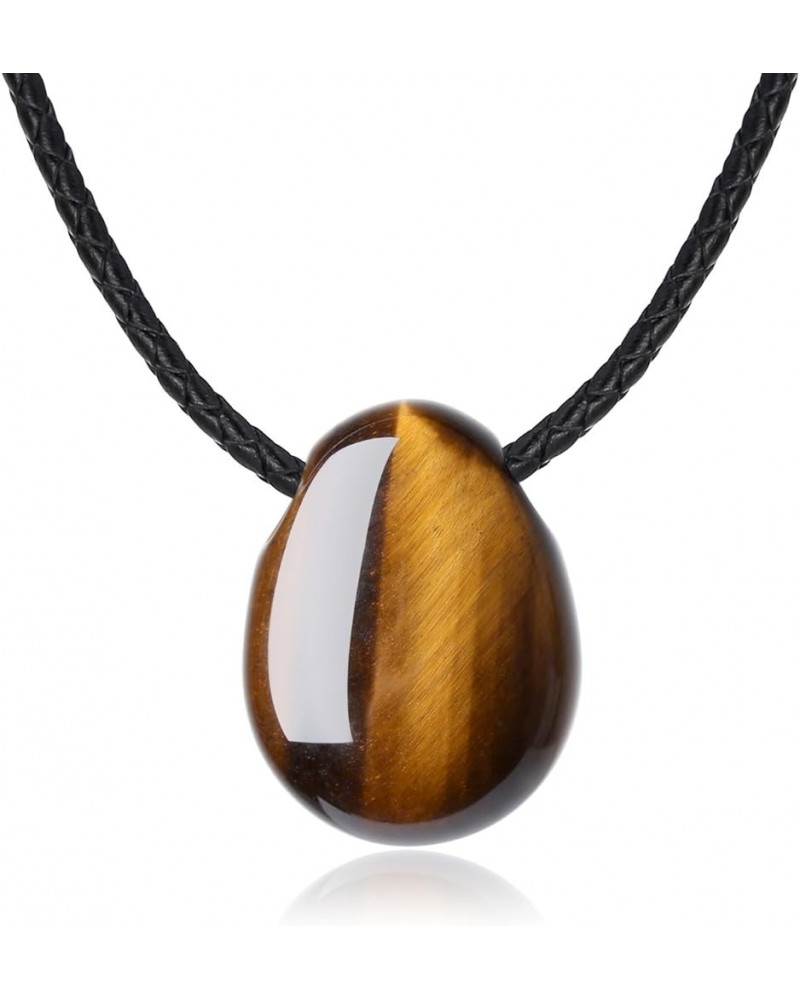 Leather Cord Teardrop Tiger Eye Stone Pendant Necklace Brown Tiger eye $17.70 Necklaces