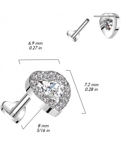 16-18GA ASTM F136 Implant Grade Titanium CZ Crystal Heart with Gem Outline Threadless Push-in Stud 1mm (18GA) Silver Tone/Cle...