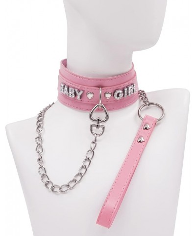 Women Black Choker Necklace With Leash Leather Collar Punk Neck Collar Gothic Jewelries BABY Pink with leash $13.02 Necklaces