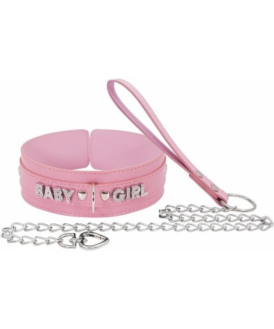 Women Black Choker Necklace With Leash Leather Collar Punk Neck Collar Gothic Jewelries BABY Pink with leash $13.02 Necklaces