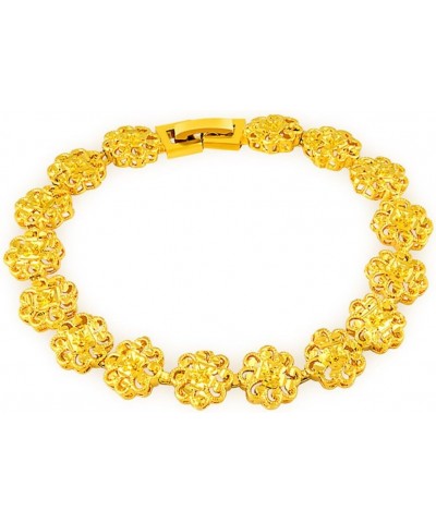 Fashion Carved Flower 24K Yellow Gold Plating Women's Teens Lady's Heavy Cut Noble Chain Bracelet Kinds Style 6mm~8mm Width 1...