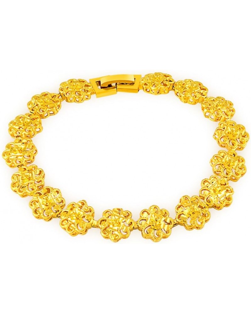 Fashion Carved Flower 24K Yellow Gold Plating Women's Teens Lady's Heavy Cut Noble Chain Bracelet Kinds Style 6mm~8mm Width 1...