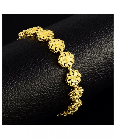 Fashion Carved Flower 24K Yellow Gold Plating Women's Teens Lady's Heavy Cut Noble Chain Bracelet Kinds Style 6mm~8mm Width 1...